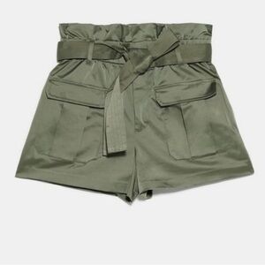 ZARA Satin Cargo Shorts Olive Green